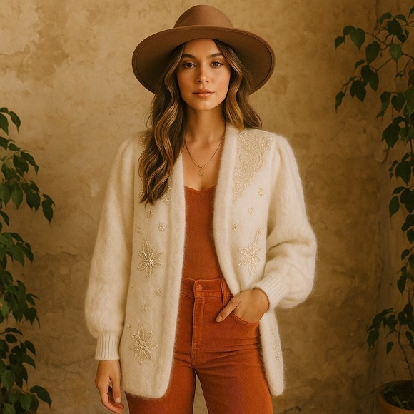 Rare Vintage Embellished Angora Blend Sweater Coat - Picture 3 of 15